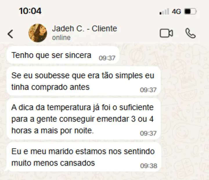 Conversa de WhatsApp com a cliente Jadeh C.